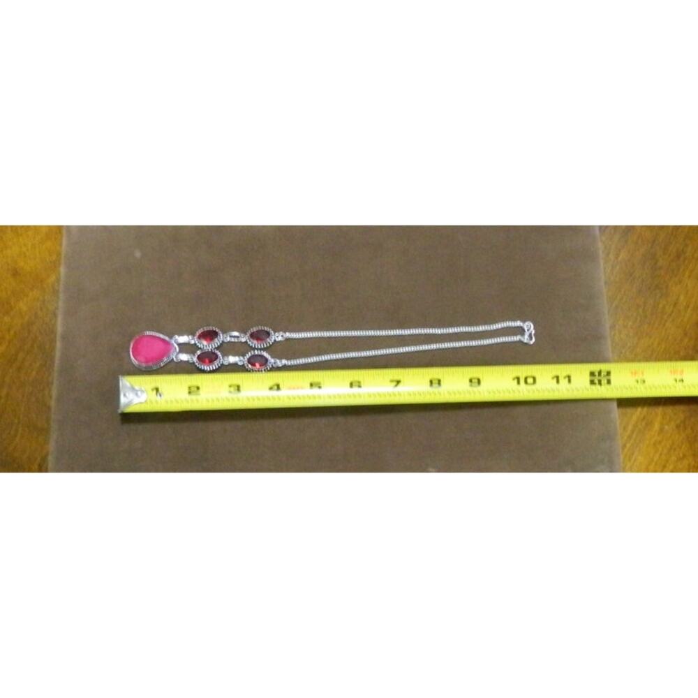 Pink Gemstone Necklace Ruby Colored Stone And Gar… - image 4